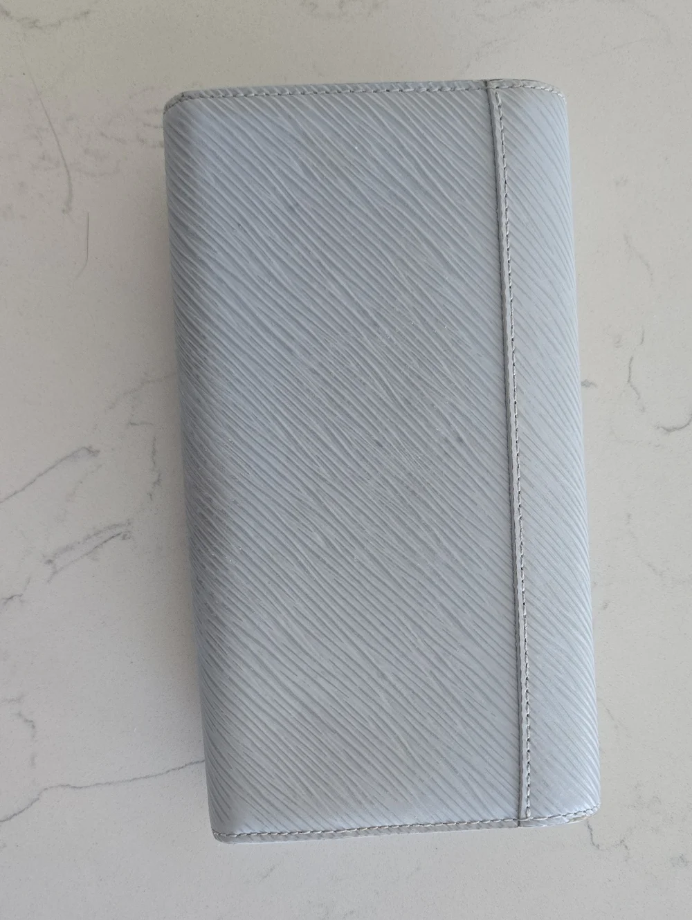 Louis Vuitton Light Blue Epi Leather Trifold Wallet with Gold V Emblem